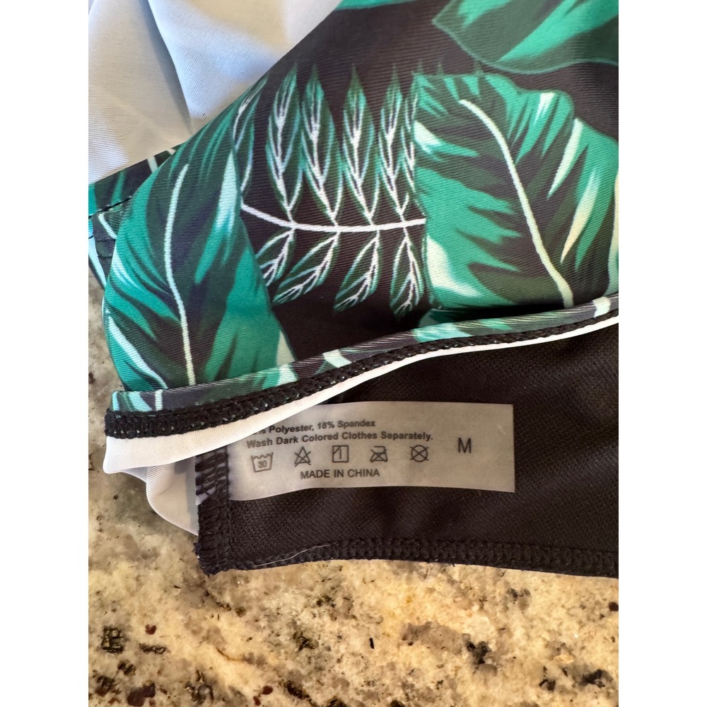 Tropical Green Leaf Ruffle High Waisted Bikini Set Two Piece Swimsuit Small - Picture 10 of 13